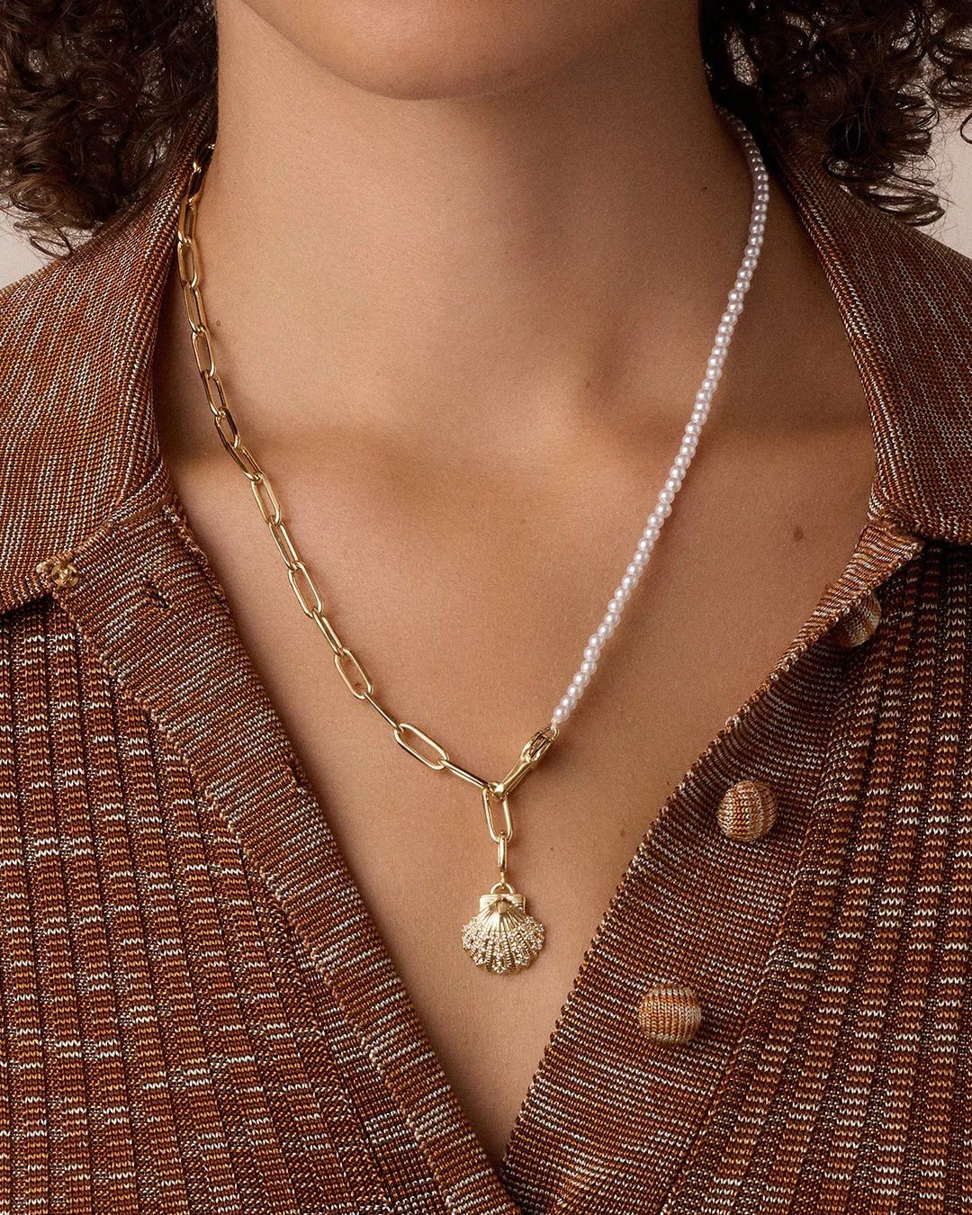 Shimmer Scallop Shell Charm Necklace - Image 2
